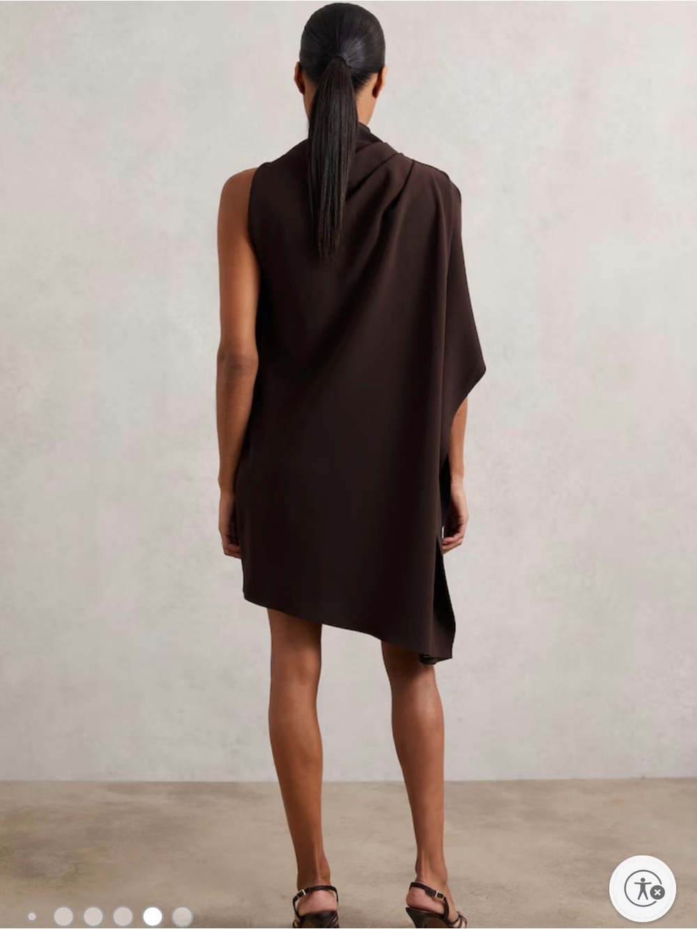 Reiss Dark Brown Asymmetric Draped Shift Dress - Picture 2 of 4